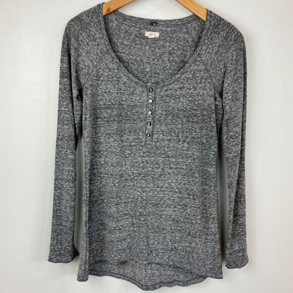 Aerie Women's Medium Grey Long Sleeve Casual Button Down Shirt Top Scoop Neck - Picture 12 of 13